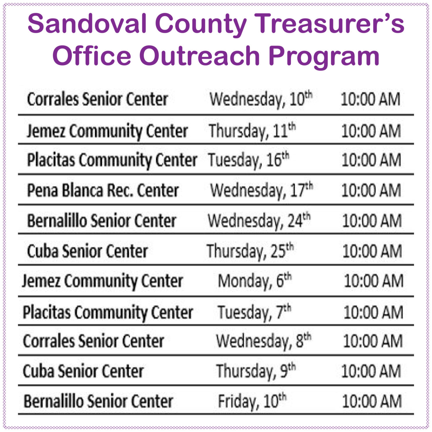 Treasurer's Office Outreach Program Sandoval County