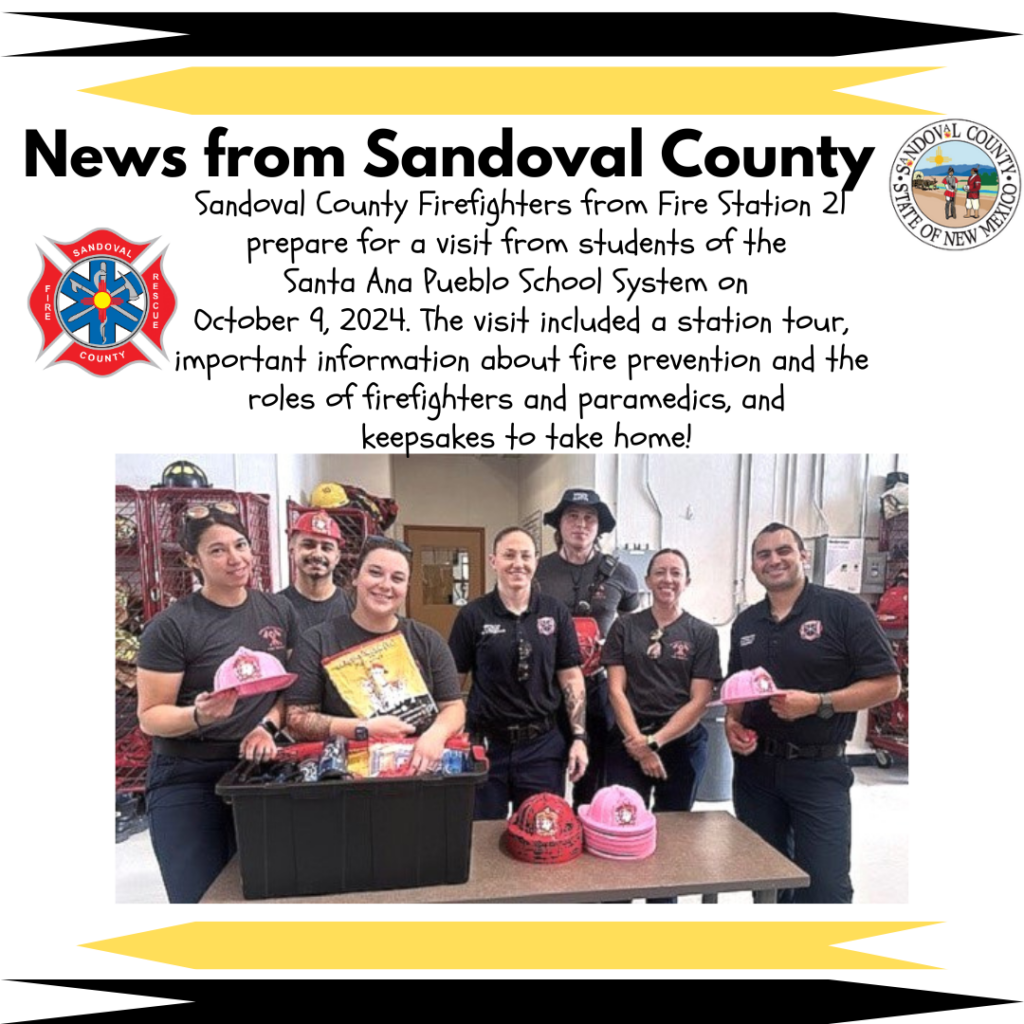 Sandoval County Firefighters from Fire Station 21 prepare for a visit from students