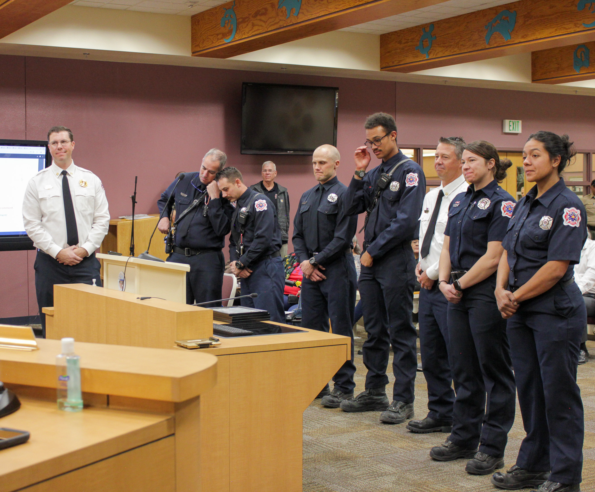 Sandoval County Fire Chief, Eric Masterson (far left) presented members of the Rio Grande Basin Rescue Team to the County Commissioners