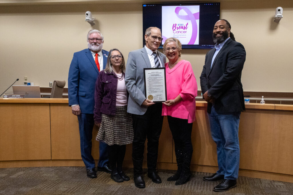 Pictured (from left): Sandoval County Commissioners Jon Herr, District 2, Katherine A. Bruch, District 1, Chair Michael Meek, District 3, Kelly Skuce, and Joshua Jones, District 5