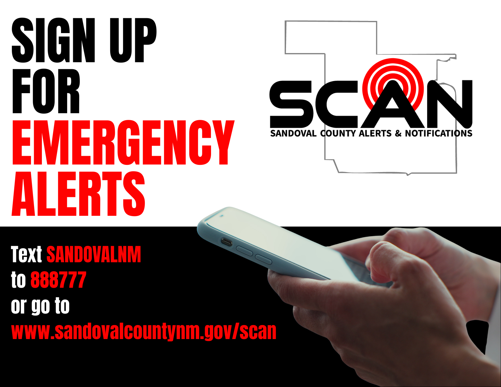 Flyer that has a black biohazard symbol on a white background. Text reads Household Hazardous Waste Collection is temporarily suspended at the Sandoval County Landfill. We regret any inconvenience. Effective March 23, 2026. WHAT IS  HOUSEHOLD HAZARDOUS WASTE? Aerosol spray cans, anti-freeze, car batteries, cleaners, computers, fluorescent light bulbs, fuels, oil/oil filters, paints, pesticides, pool chemicals, solvents.
