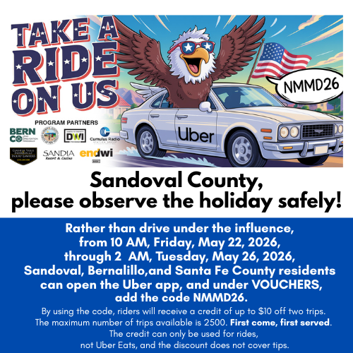 Cartoon illustration of an eagle wearing sunglasses and driving a white Uber car with "Take A Ride On Us" text and "NMMD26" code.