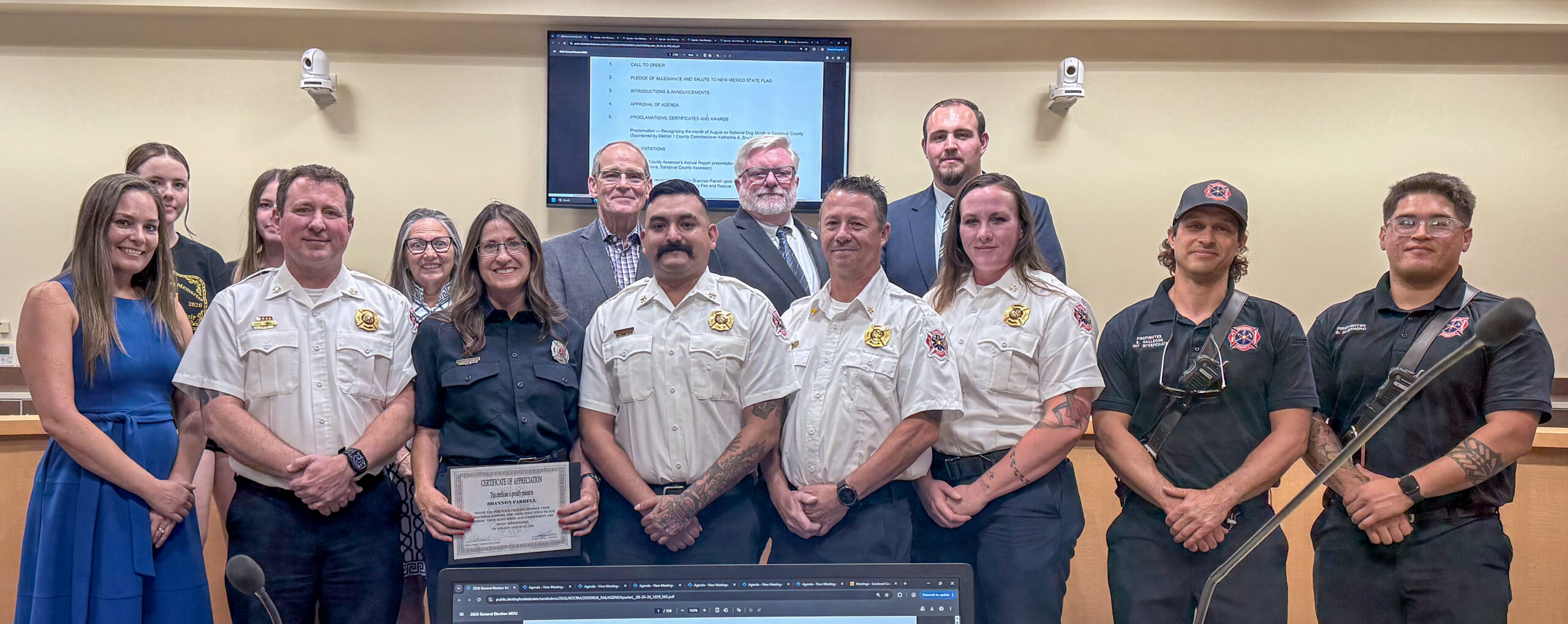 SCFR Captain Shannon Farrell celebrates retirement at August 26, 2026, Commission Meeting